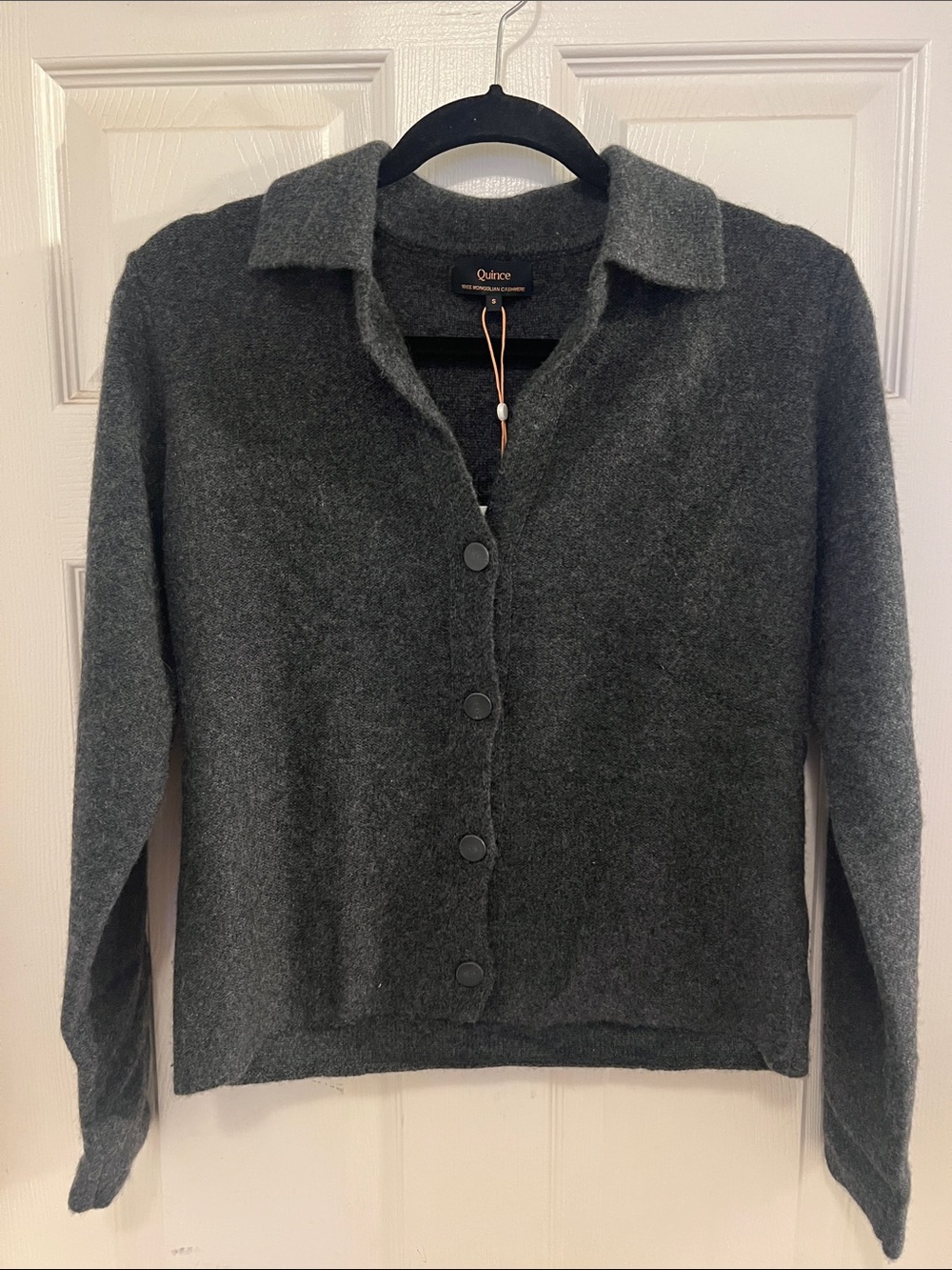 NWT Quince Mongolian Cashmere Collared Cardigan in Heather Charcoal, sz Small